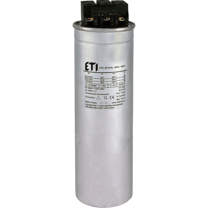 Кондензатор Eti Polam, 25 kVAr, 400V, 50HZ, сребрист
