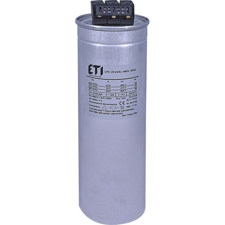 Кондензатор, Eti Polam, 25 kVAr, 440V, 50Hz, сив