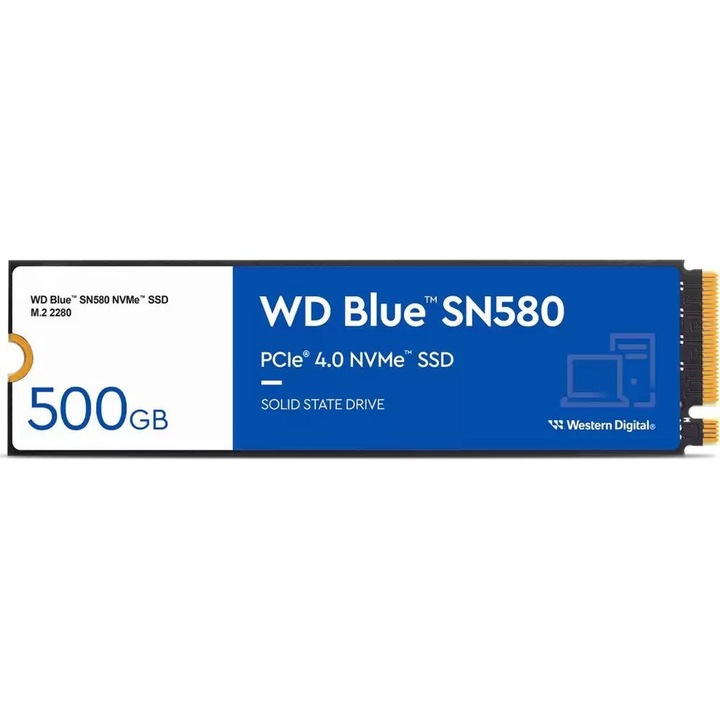 SSD WD Blue SN580 500GB M.2 2280 PCIe Gen4 x4 NVMe TLC, Read/Write: 4000/3600 MBps, IOPS 450K/750K, TBW: 300-EOL->WDS500G4B0E-00CNZ0