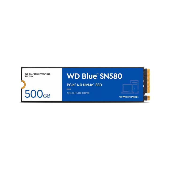SSD WD Blue SN580 500GB M.2 2280 PCIe Gen4 x4 NVMe TLC, Read/Write: 4000/3600 MBps, IOPS 450K/750K, TBW: 300-EOL->WDS500G4B0E-00CNZ0