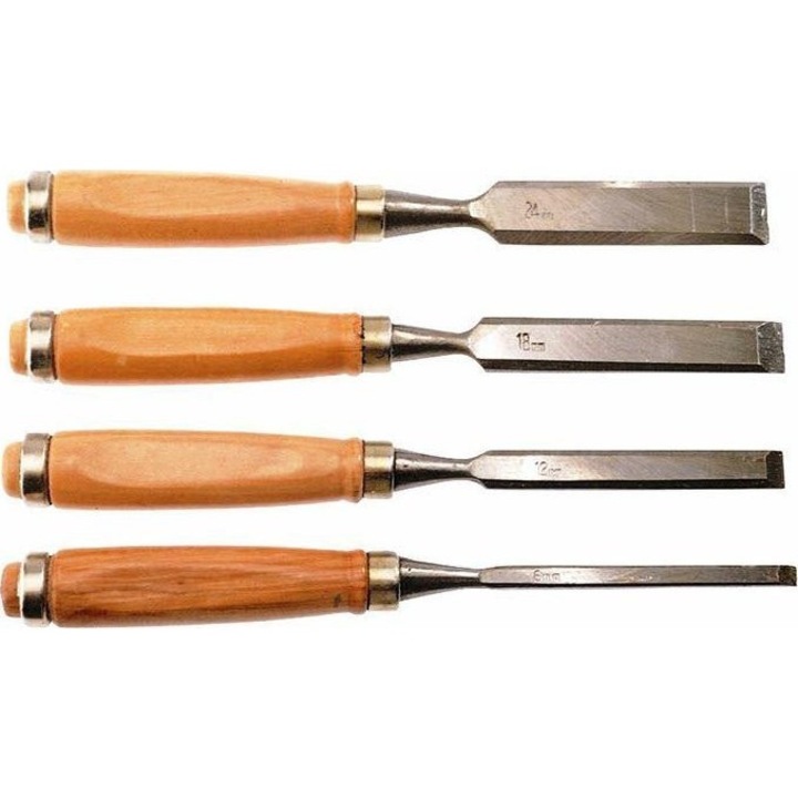 Set 4 x Dalti De Tamplarie, Drel, Universal, 6, 12, 18, 24 mm, Latime 6 mm, 12 mm, 18 mm, 24 mm, Lungime 225 mm, Material Metal/Lemn, Utilizare Pentru Lemn