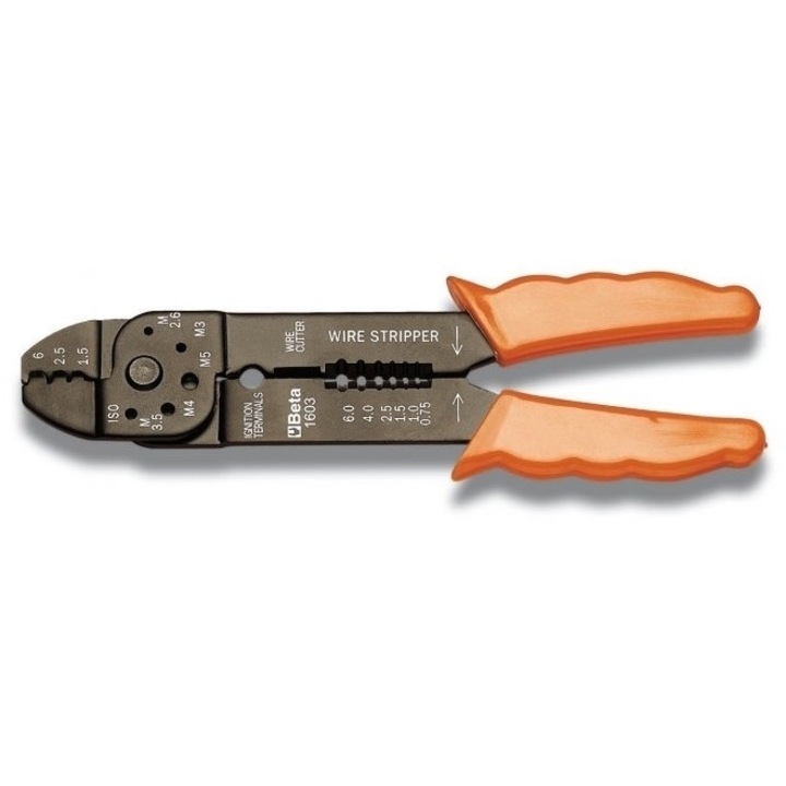 Krimpelő fogó, Beta, fém, 1,25 x 5,5 mm, 200 mm, barna/fekete