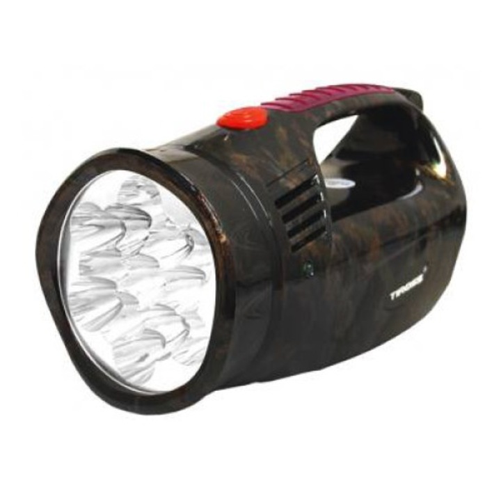 Újratölthető LED elemlámpa, Tiross, Ólom-sav, 1300 mAh, 30 óra, 200 m, Fekete