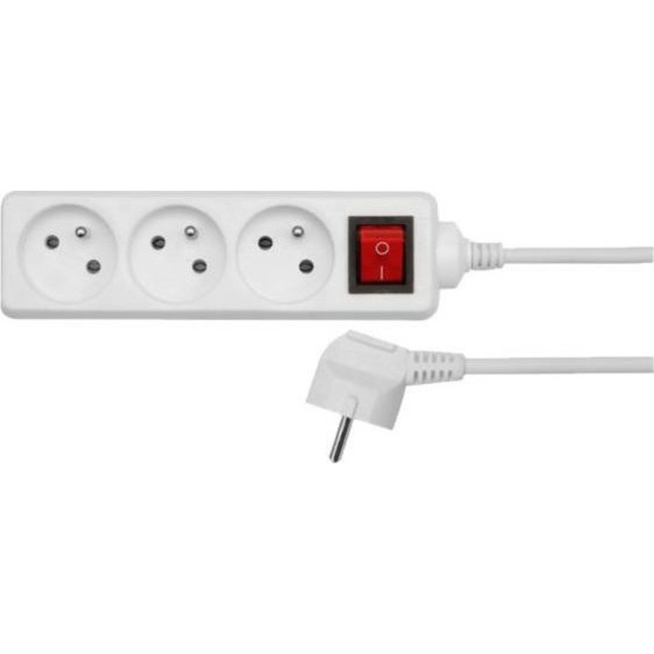 Удължител, AwTools, 3 гнезда, 1,5 м, Бял