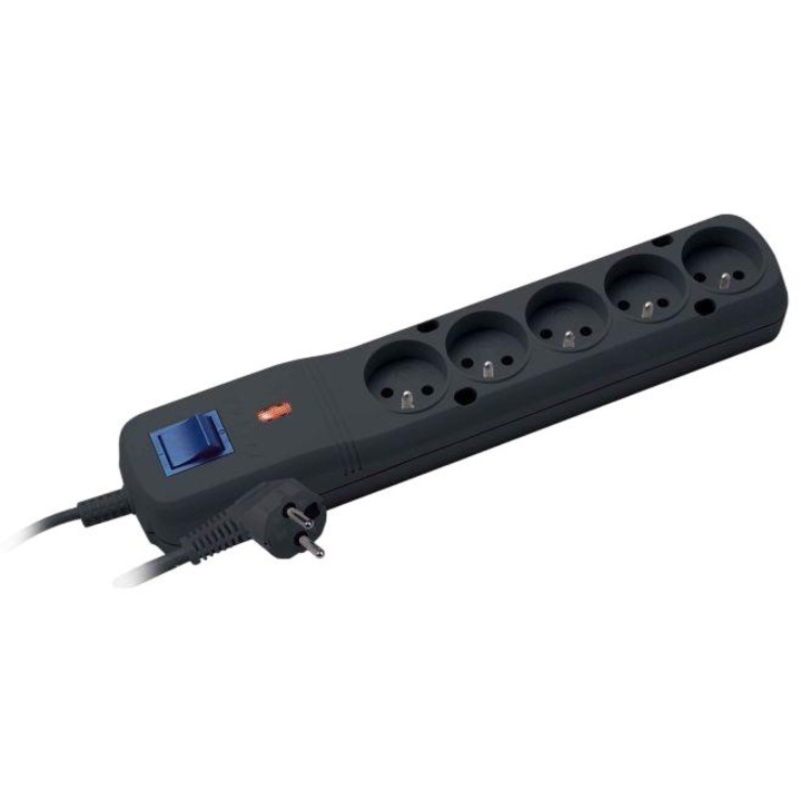 Удължител Lestar, Anti-surge, 5 гнезда, 5 м, Черен