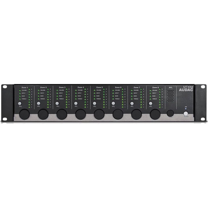 Аудио матрица с 8 зони MTX88, Audac, 482 x 335 x 88 mm, Черен/Сив