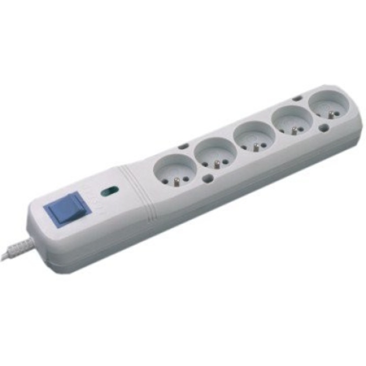 Удължител, Lestar, 5 гнезда, 3м, Бял