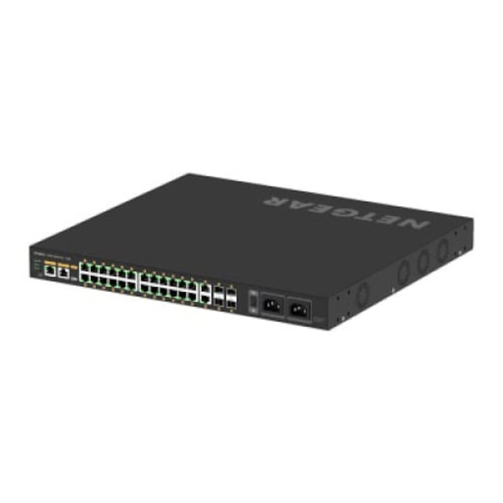 Суич с управление, NetGear, M4250-26G4F, 24 PoE++ порта, 4xSFP, 1440W, черен, 1U