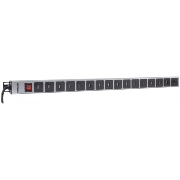 Sockets Rack, Intellinet, 16 гнезда, USB тип A, черен/сив