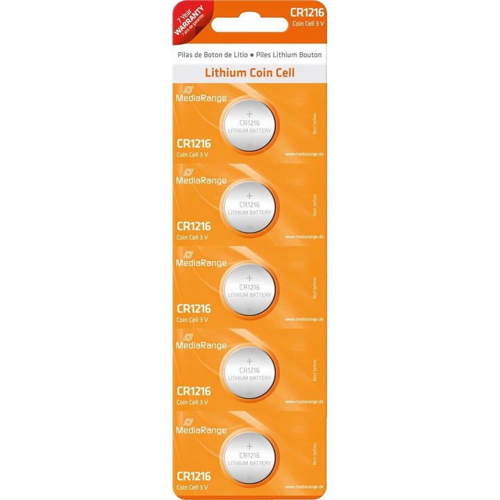 Set 5 baterii, MediaRange, CR1216/3V, Lithium