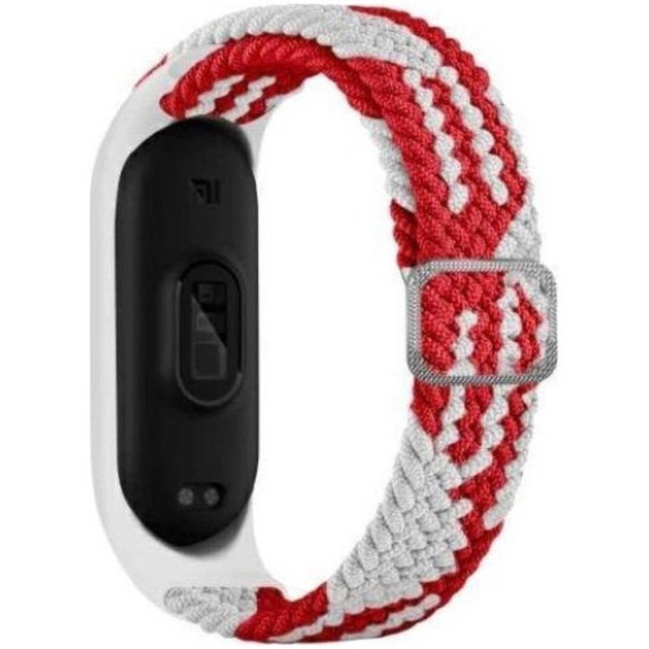 Okosóra szíj, Beline, kompatibilis Xiaomi Mi Band 5/6, textil/műanyag, piros/fehér