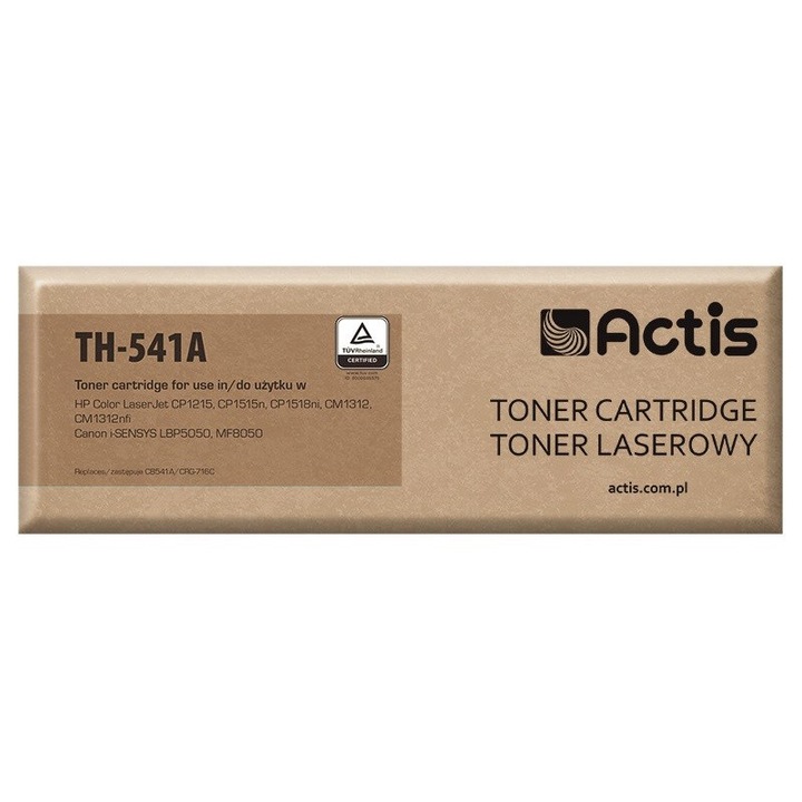 Toner, ACTIS, TH-541A, HP csere, 125A CB541A, Canon, kék