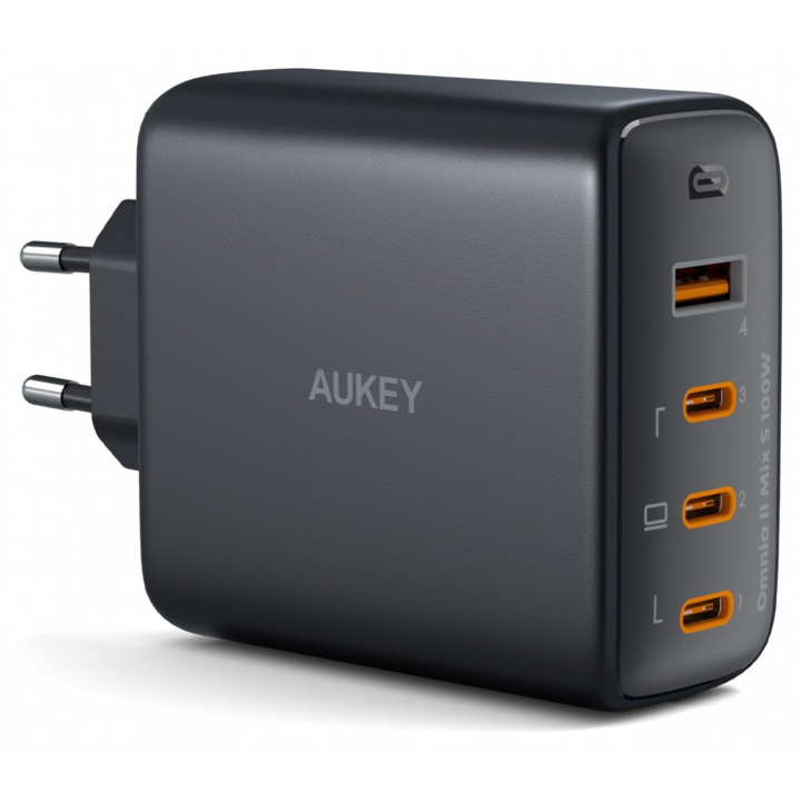 AUKEY PA-B7S 3x USB-C / USB-A Hálózati töltő - Fekete (100W) (PA-B7S)