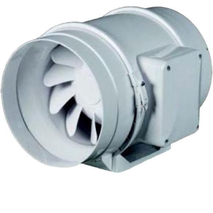 Ventilator axial de tubulatura cu temporizator, Vents, Otel, 2 viteze, 280 m3/h, 230 V, 37 W, 125 mm, Argintiu