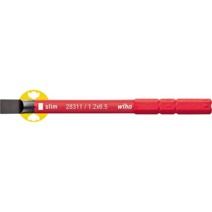 Електрическа отвертка SlimBit, Wiha, плоска, 6.5x75 mm, червена