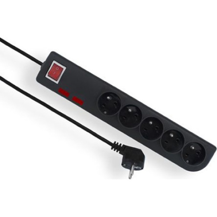 Prelungitor, Elgotech, PSF2, 5 prize, 5 m, Negru