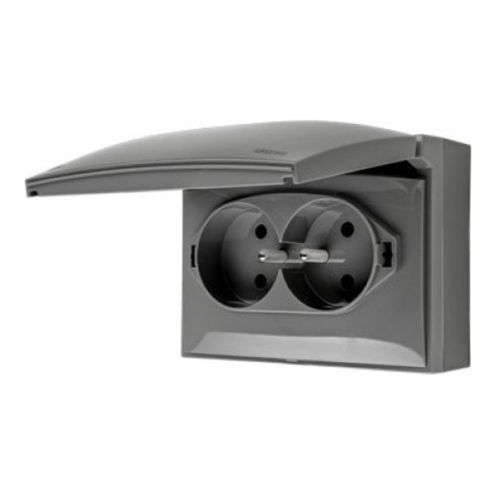 Двоен контакт, Kontakt-Simon, IP44, 16 A, Сив
