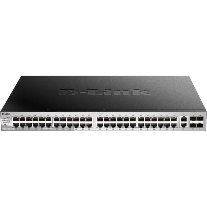 D-Link DGS-3130-54TS/E kapcsoló, 48 Gigabit Ethernet port, 1 USB 2.0 port, házra szerelhető