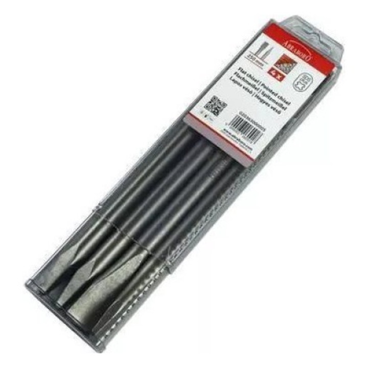 Set 4 dalte Abraboro SDS-Plus, 2 plate 250x20 mm, 2 ascutite, Negru