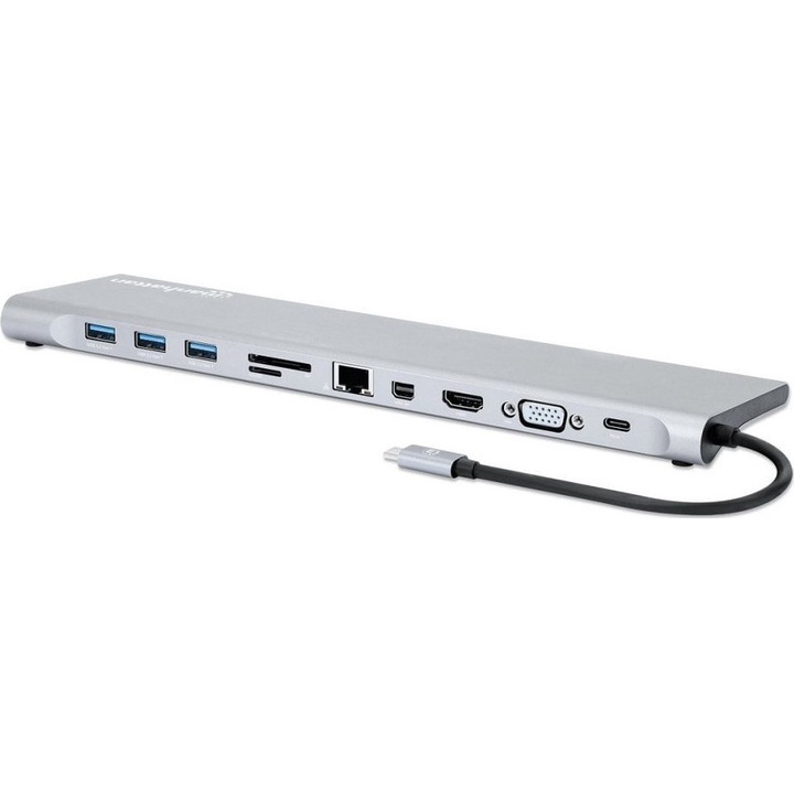 Докинг станция, Manhattan, USB-C, сив