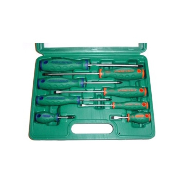 8 db-os lapos és csillag csavarhúzó készlet, Jonnesway, zöld