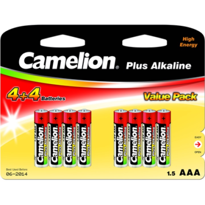 8 db alkáli elem készlet, Camelion, AAA/LR03, Multicolor