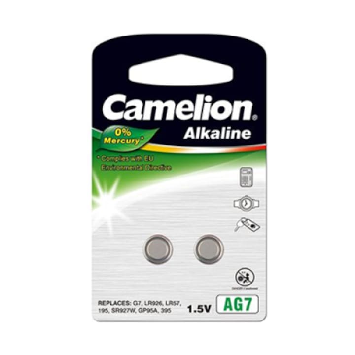 Set 2 baterii alcaline, Camelion, AG7/LR57/LR926, 1.5V, Argintiu
