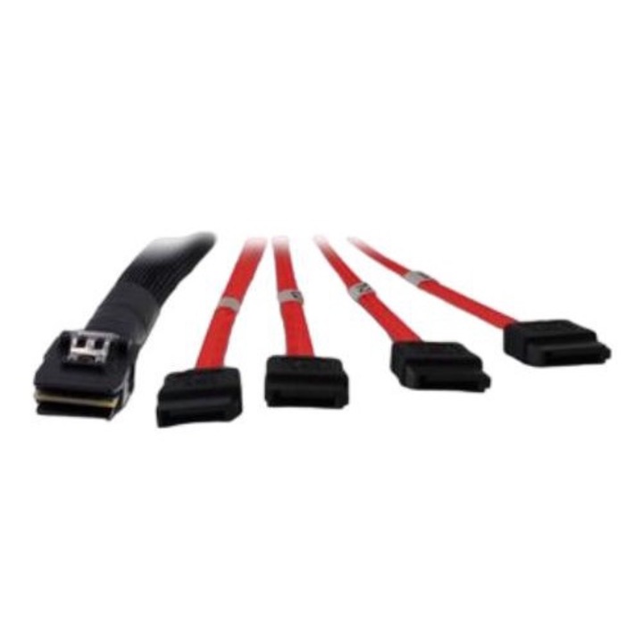 Cablu Inter-Tech, SAS la 4x SATA, 1 m, Rosu/Negru