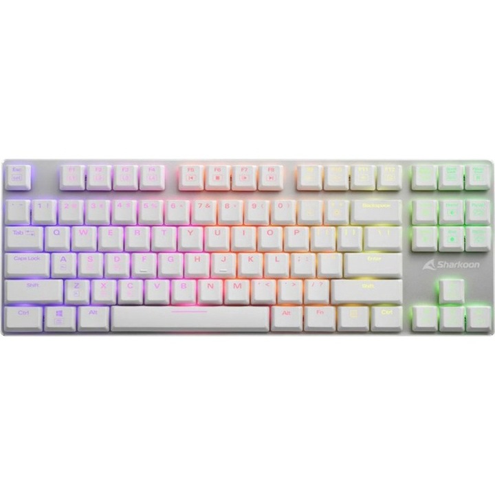 Клавиатура, Sharkoon, PureWriter, Kailh Blue, US оформление, RGB осветление, нисък профил, бяло