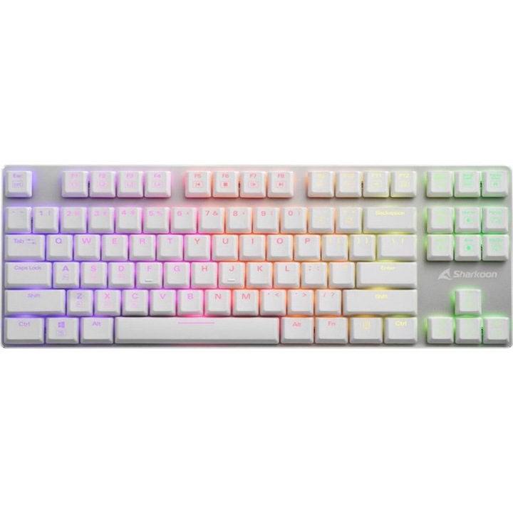 Клавиатура, Sharkoon, PureWriter, Kailh Red, US оформление, RGB осветление, нисък профил, бяло