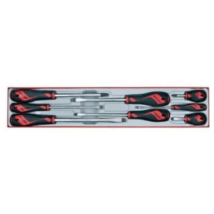 Комплект 8 отвертки + контейнер, TENG TOOLS, стомана, 560x110x40mm, многоцветни