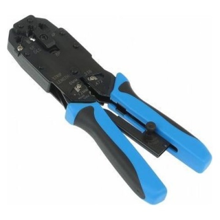 Krimpelő fogó, fém, RJ12, fekete/kék