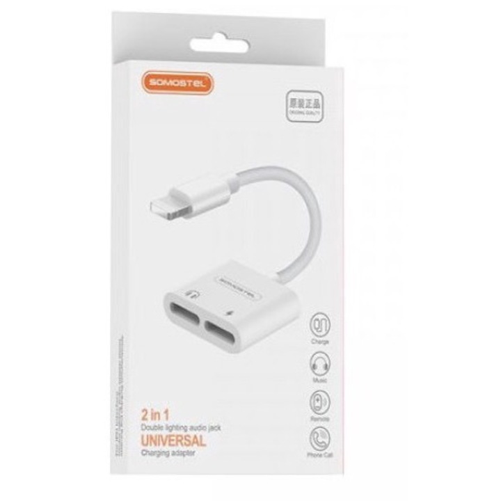 Univerzális adapter, Somostel, ABS/TPE, Lightning - Lightning, Fehér