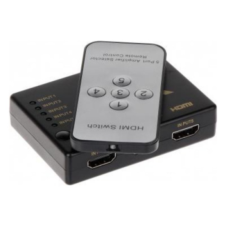 Comutator, HDMI, SW-5/1P, Negru