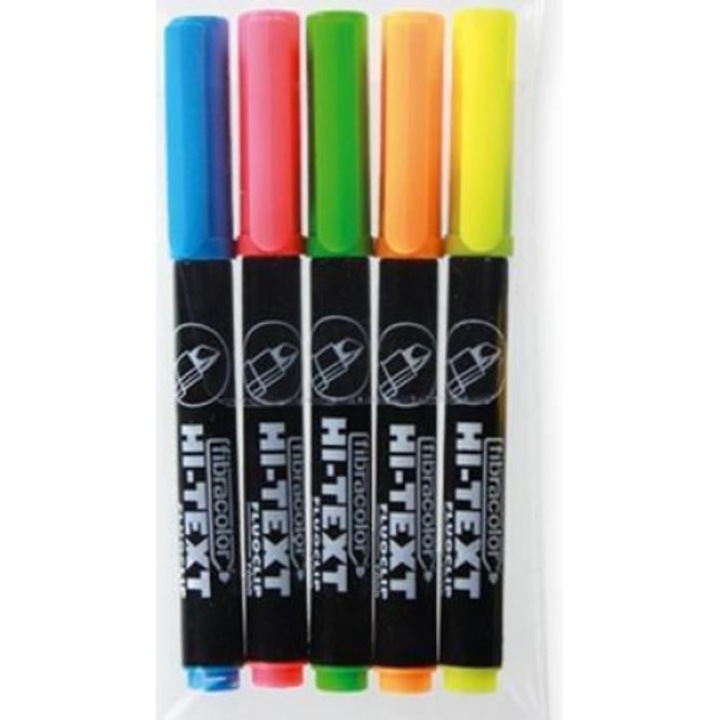 Комплект флуоресцентни маркери FIBRACOLOR FluoClip 7000, 5 цвята, кутия