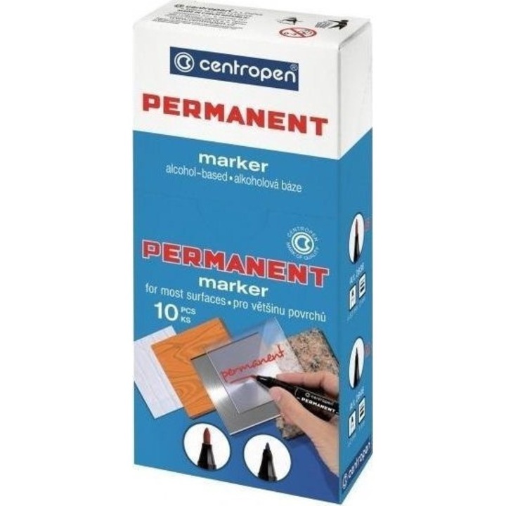 Set 10 markere permanente Centropen 2846, 1mm, negru