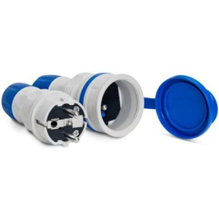 Set stecher si priza Extrem, KEL, 16A, 2P+Z, 250V, IP54, gri/albastru