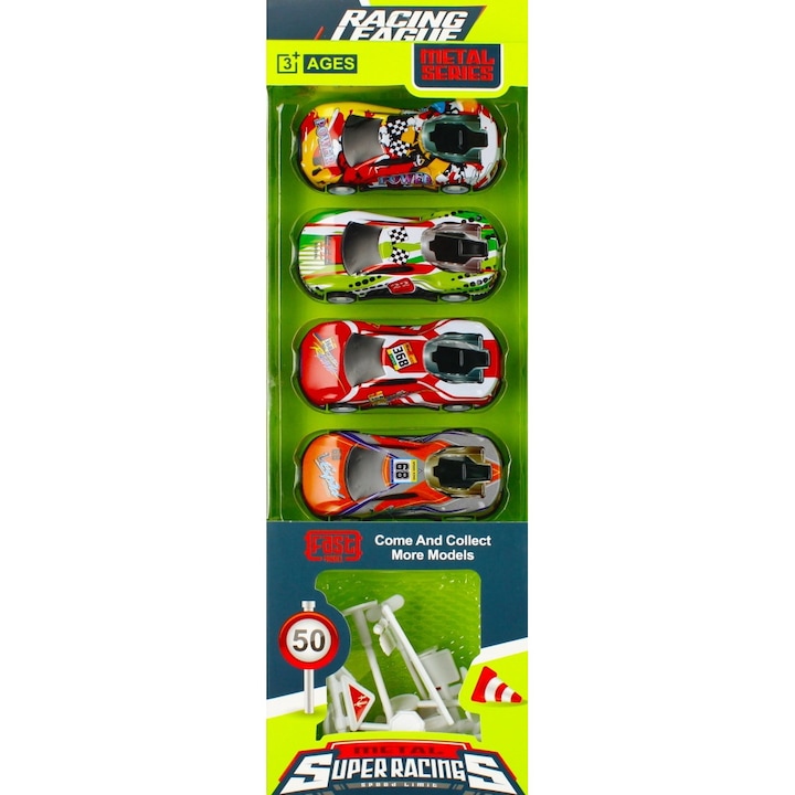 Метални състезателни коли с аксесоари Многоцветни 3г