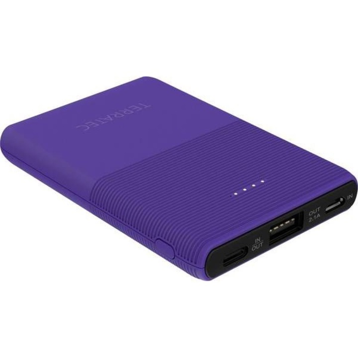 Terratec Powerbank, USB-C, 5000 mAh, 93x64x13mm, 103,3 g, lila