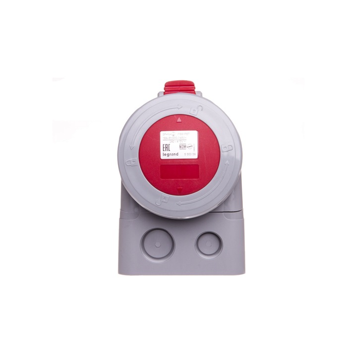 Фасунга, Legrand, Пластмаса, Вградена, 5P, 16A, 400V, IP67, Червен/Сив