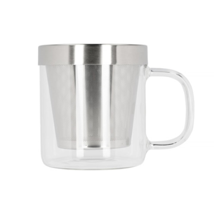 Cana cu infuzor de ceai, Paper & Tea, Sticla borosilicata/Otel, Argintiu
