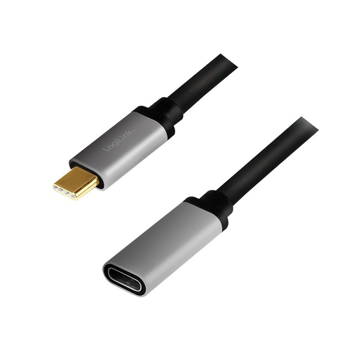 Cablu de date, LogiLink, USB-C male / USB-C female, 10000 Mbit/s, 0.5 m, Negru / Gri