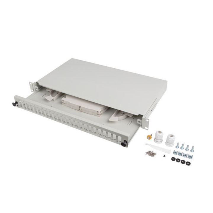 Sertar fibra optica cu accesorii pentru rack, Lanberg, ABS, 24 x SC, 19", 1U, Gri