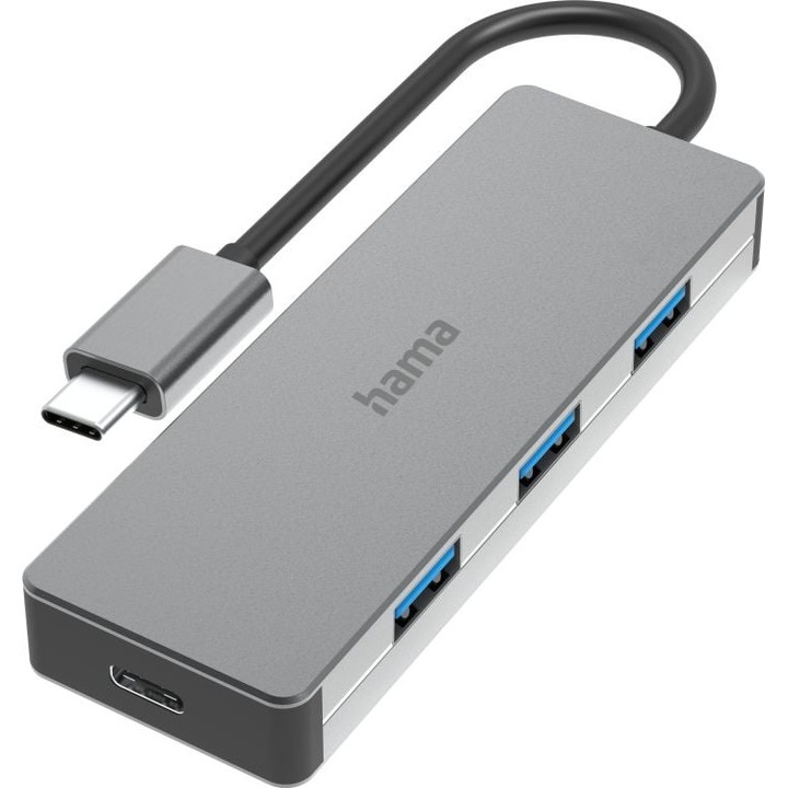 Хъб USB/USB-A 3.2 Gen2, Hama, сив
