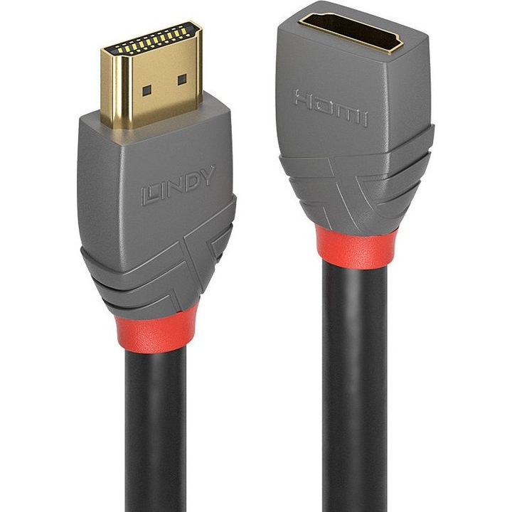 Cablu extensie HDMI, Lindy, 1 m, Gri/ Negru