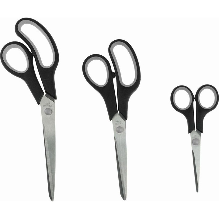Set 3 foarfece, Dedra, Inox, 140/215/245 mm, Argintiu/Negru