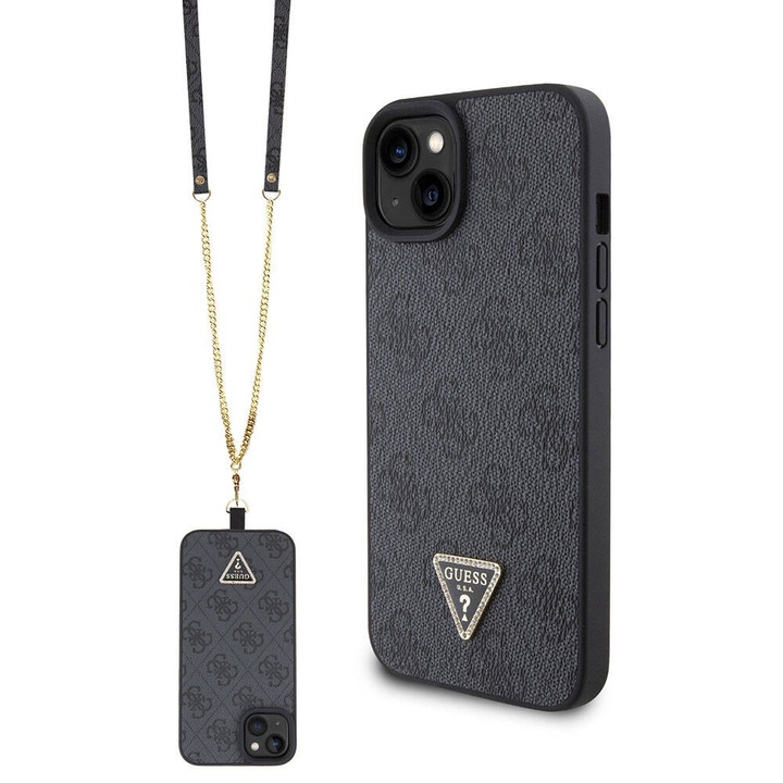 IPhone 15 Plus / iPhone 14 Plus tok - Guess Crossbody 4G fém logó (GUHCP15MP4TDSCPK) - fekete