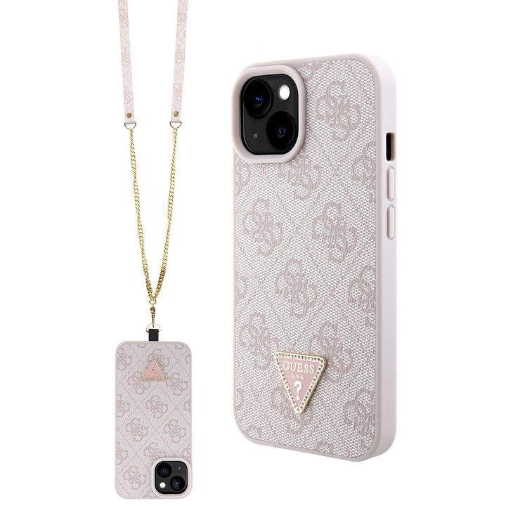IPhone 15 Plus / iPhone 14 Plus tok - Guess Crossbody 4G fém logó (GUHCP15MP4TDSCPP) - rózsaszín