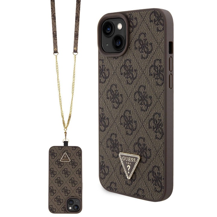 IPhone 15 Plus / iPhone 14 Plus tok - Guess Crossbody 4G fém logó (GUHCP15MP4TDSCPW) - barna