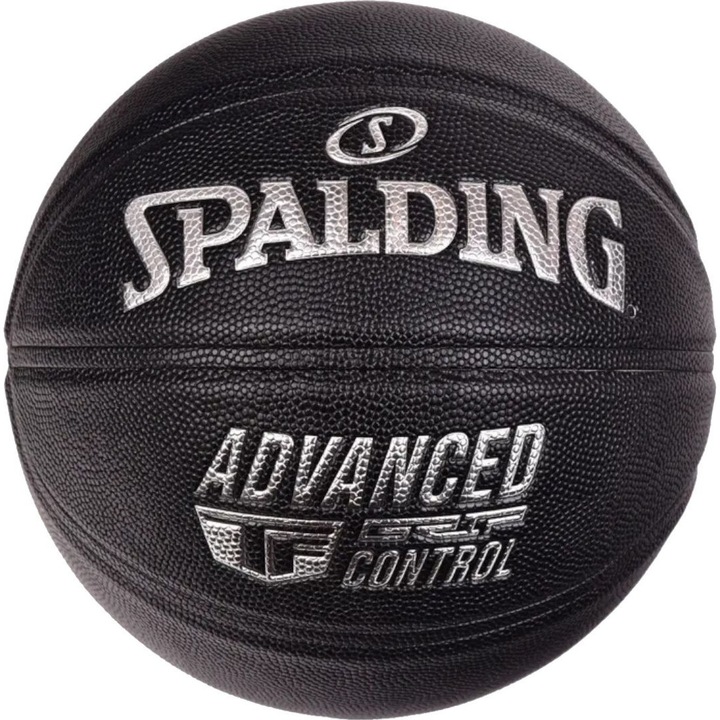 Minge de baschet Advanced Grip Control, Spalding, Piele compozita, Marime 7, Negru / Argintiu